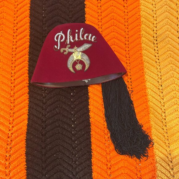 1950s handmade Shriners Philae Halifax genuine leather felted tassel fez! - Picture 14 of 15